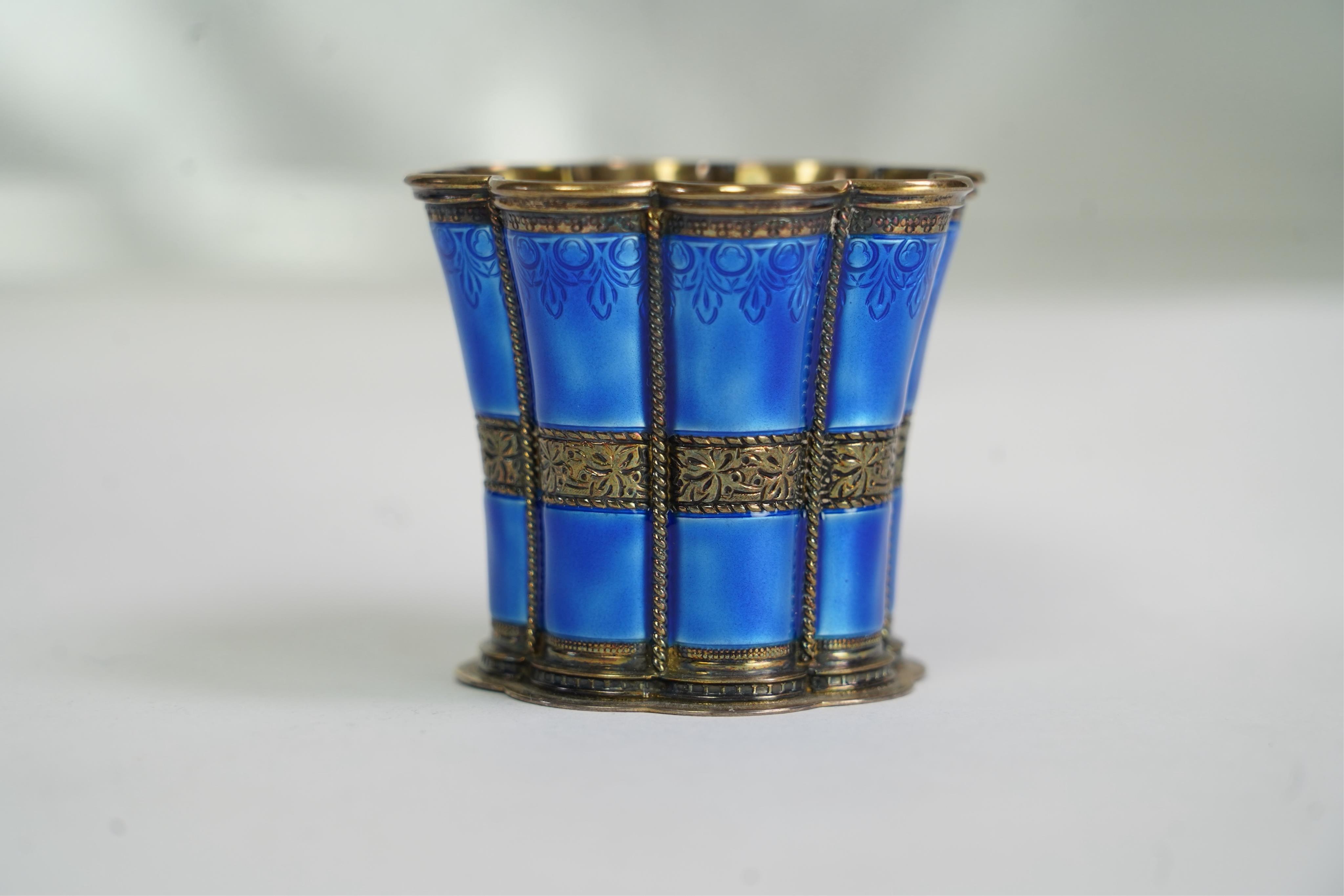 A mid 20th century Danish Anton Michelsen sterling and blue enamel beaker